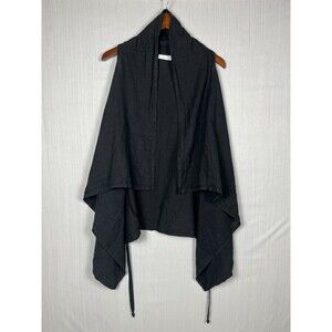 Lagenlook Bryn Walker Linen Open Vest Minimalist Black Asym Hem S